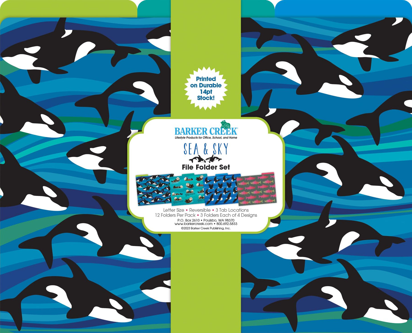Barker Creek Sea & Sky File Folders Now on Durable 14pt Stock, 12/PK, Letter Size, 1/3 Cut Tabs, Reversible, Home, School and Office Supplies (2015)