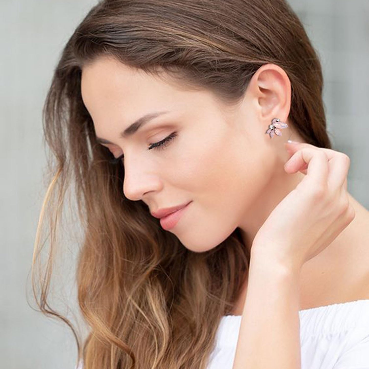 Light Pink Earring for Women Sparkly Rhinestone Drop Earrings for Wedding Faux Crystal Earring Studs