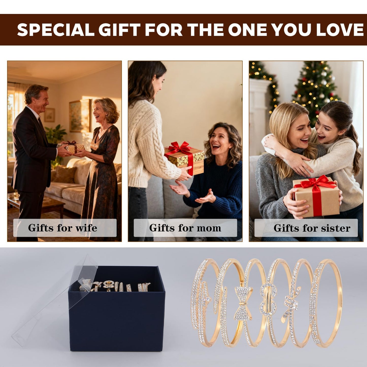 6PCS Gold Bangle Bracelet Set for Women, Light Luxury High-End Designer Style, Zinc Alloy with Cubic Zirconia, Stackable, Ideal Gift for Birthday Christmas Valentine's Day Mother's Day
