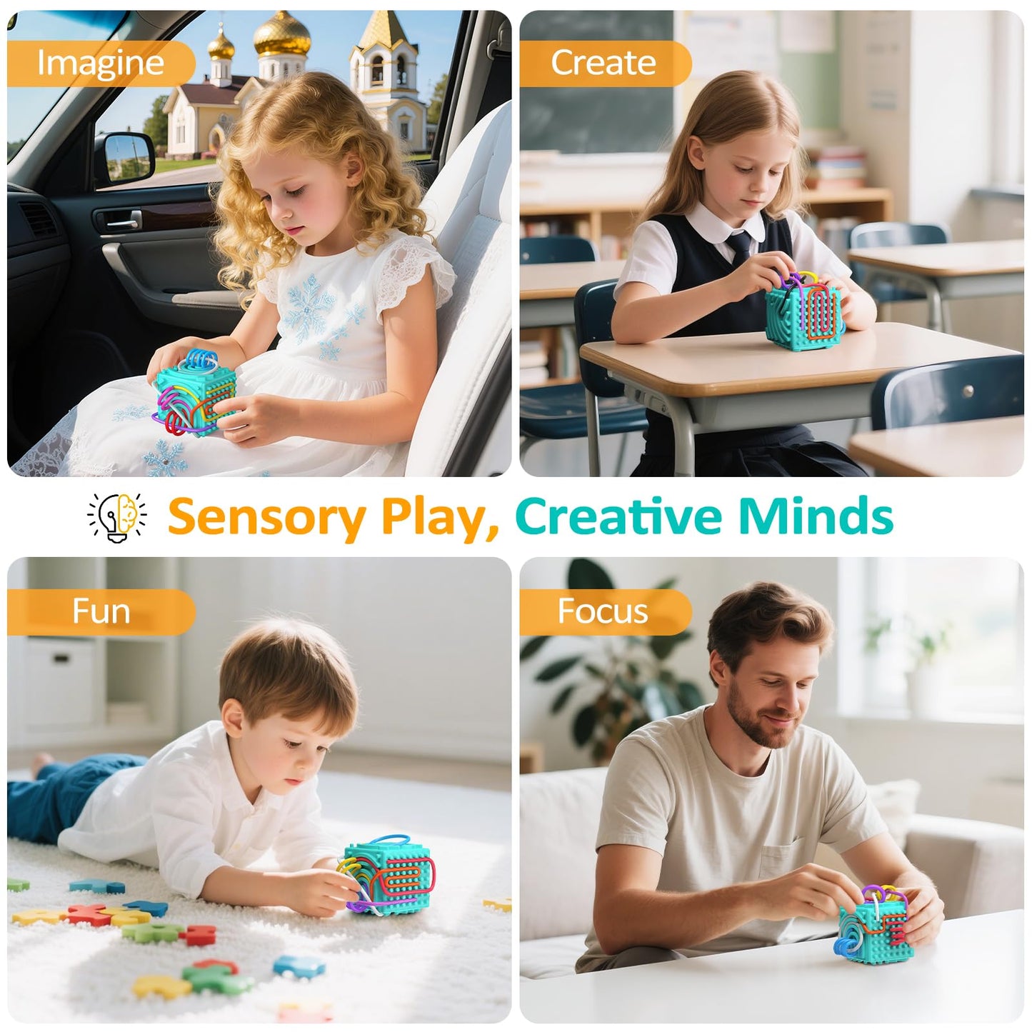 Silicone Sensory Activity Board – Fidget Travel Toys for Kids & Toddler, ADHD Autism Anxiety Relief Items (Blue)