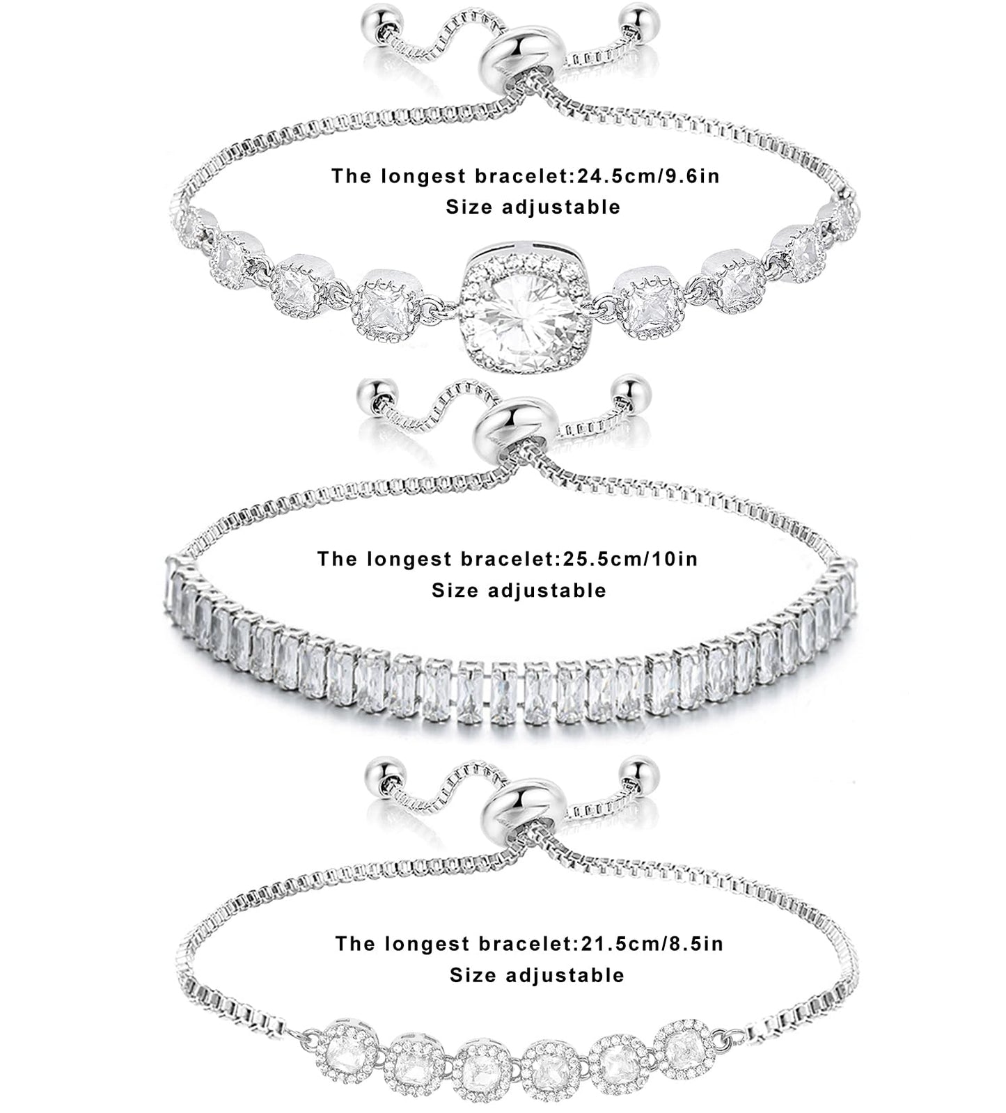 Wovanoo Tennis Bracelet for Women Cubic Zirconia Bracelets Adjustable Slider Bracelets Silver 01