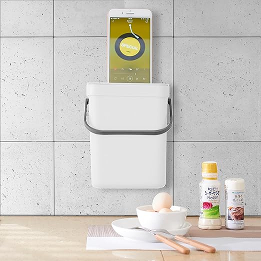 EKO Puro Mini Wall-Mounted Kitchen Trash Can with Lid, Food Waste Caddy, 1.32 Gall / 5L (White)