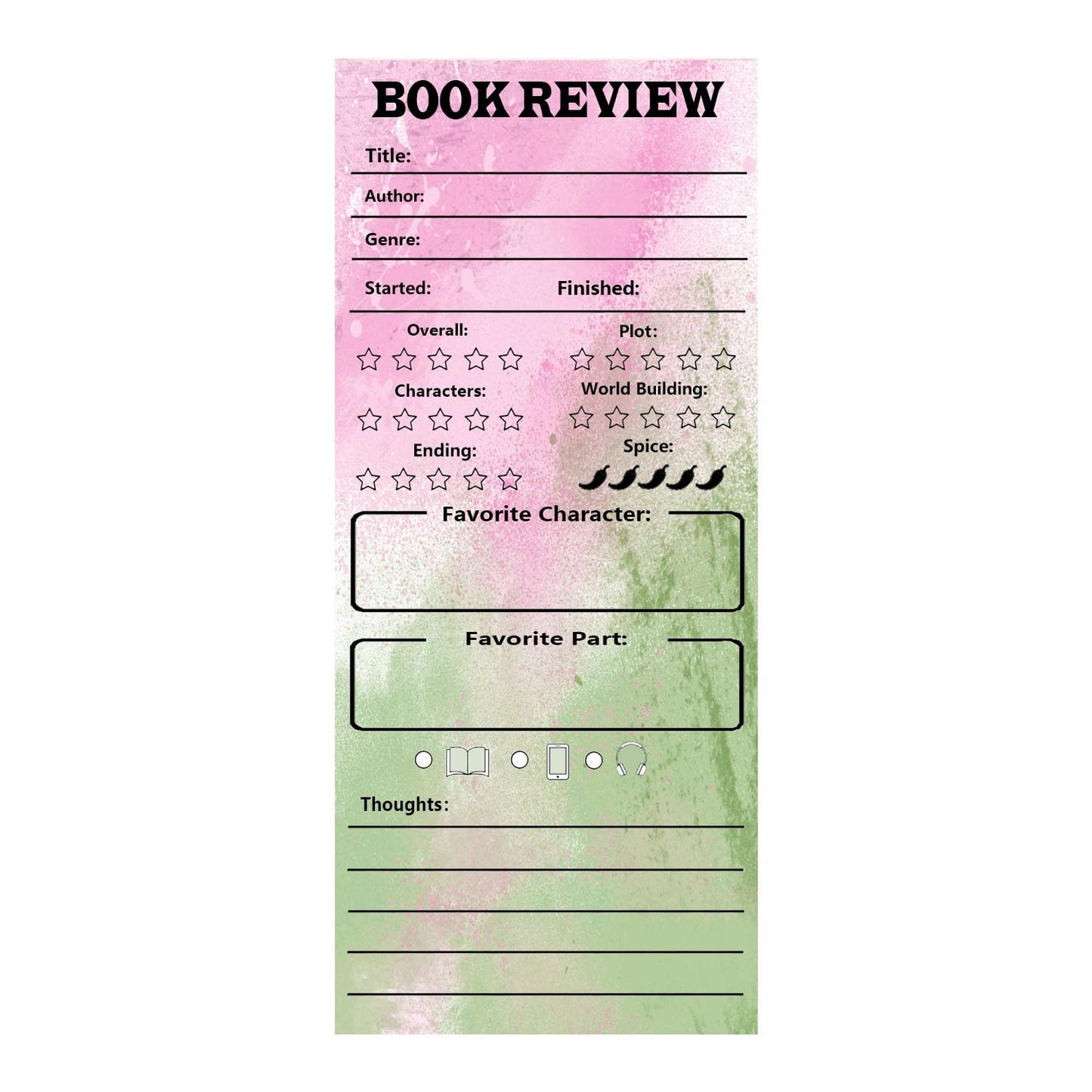 Book Review Bookmark, 3.5 x 8 Inch Book Tracker Note Pads Book Lovers Review Bookmark for Reading Journals (100 Pcs)