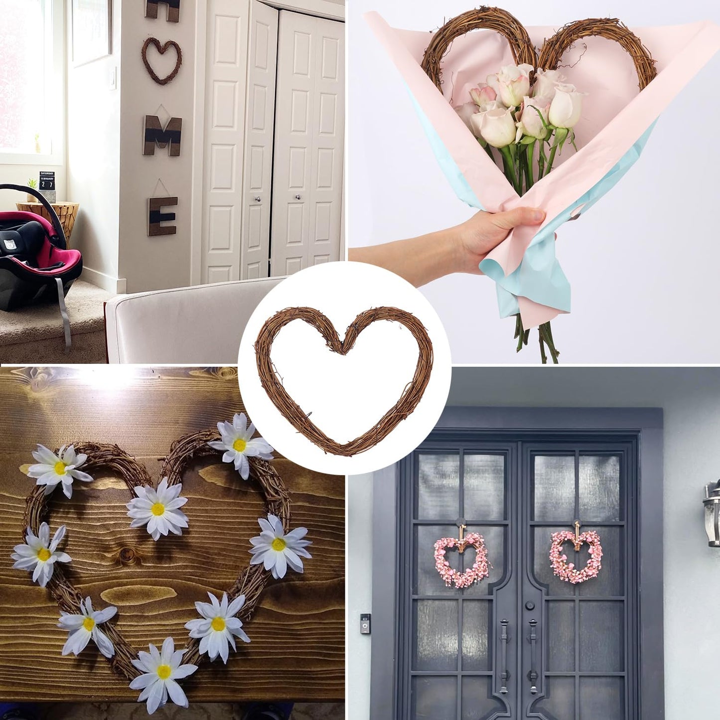 KUKLIPJIM 8 Pcs 10 Inch Heart Shaped Natural Grapevine Wreath Set, Hand-Woven Vine Branch Wreaths for DIY Crafts, Christmas Decorations, Home & Event Styling