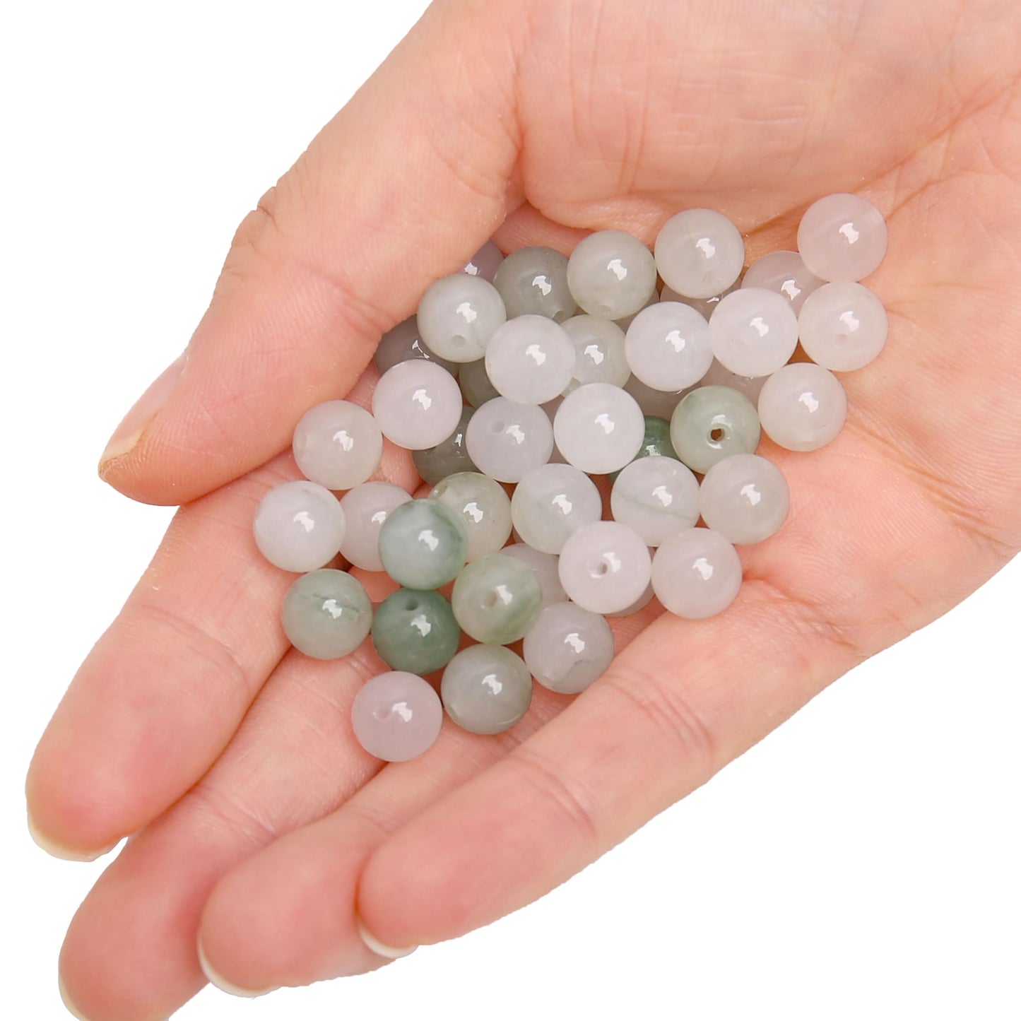 70PCS Natural 8MM Healing Gemstone, Iceberg Jade Energy Stone Round Loose Beads, Semi-Precious Crystal Beads with Free Elastic String for Jewelry Making DIY