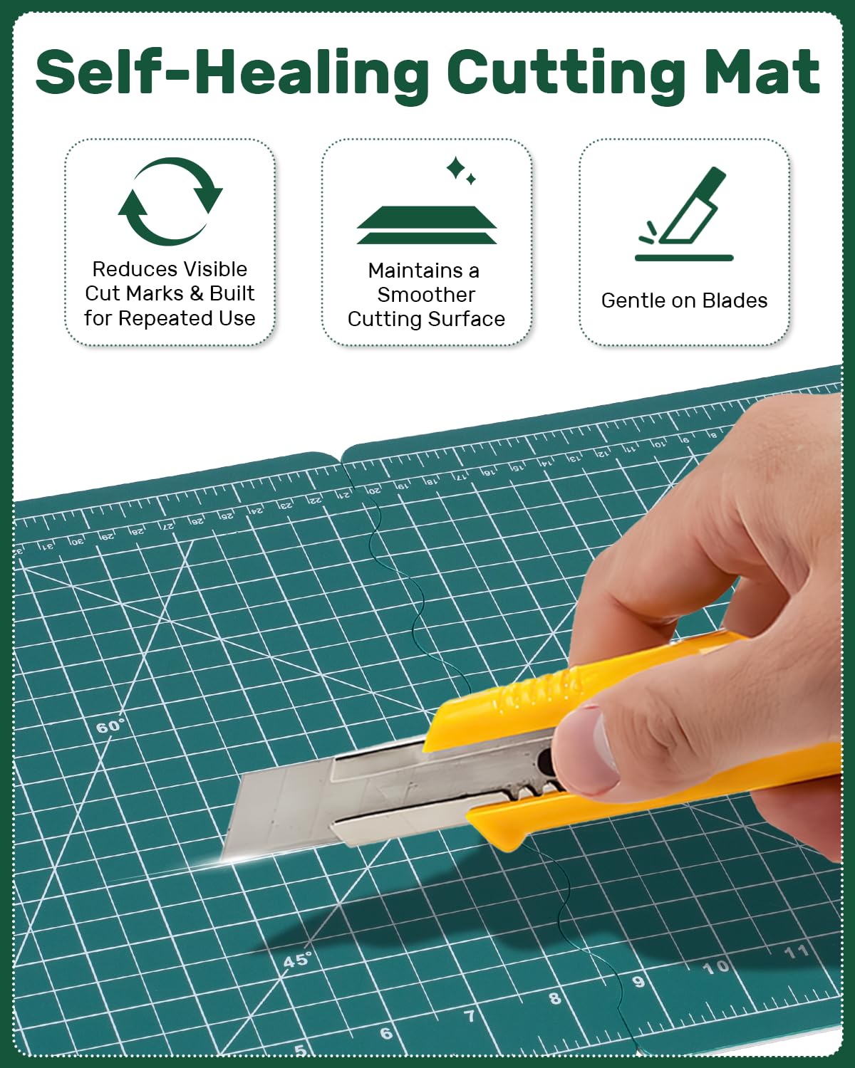 Tujurich Foldable Self-Healing Cutting Mat, 17” x 11”, Double-Sided Rotary Cutting Mat for Sewing, Quilting, Scrapbooking, Fabric Craft & Hobby Use, Craft Cutting Board(A3), Green