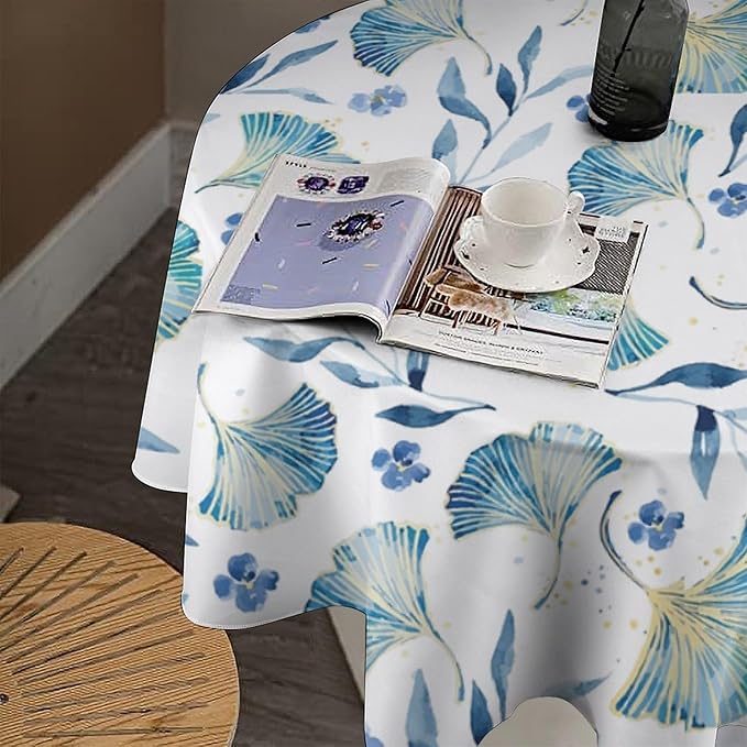 YCness Autumn Maple Leaves Tablecloth, Thanksgiving Autumn Harvest Watercolor Ginkgo Biloba Leaves Table Cover for Party Picnic Dinner Decor 50x50 Inch Round