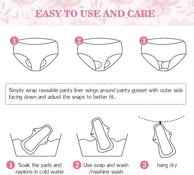 PHOGARY 7 Pack Reusable Menstrual Pads Large Sanitary Pads Set for Heavy Flow with 1 Wet Bag, Washable Overnight Cloth Panty Liners with Wings for Women, 33cm