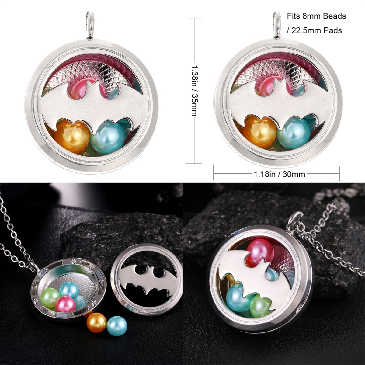 Vie jeune 5pcs Mixed Pearl Cage Floating Pendant Aroma Diffuser Charms Stainless Steel Tone Perfume Essential Oil Diffuser Necklace Pendant Locket Jewelry (Style 3)