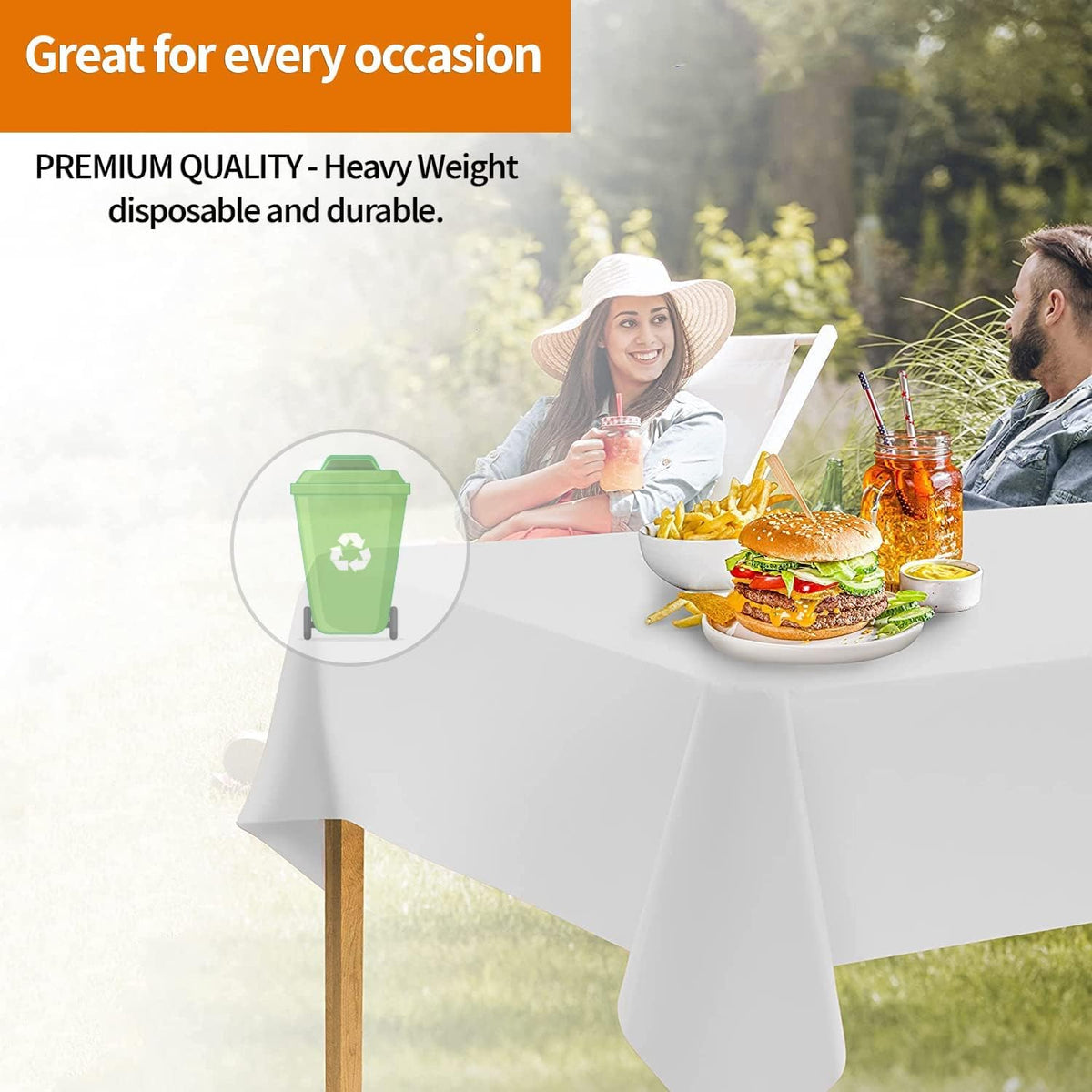 White Disposable Plastic Tablecloth for Rectangle Tables (48 Pack) Premium Decorative Table Cloths for Parties, Events & Weddings, Indoors & Outdoors, 54 x 108 inches