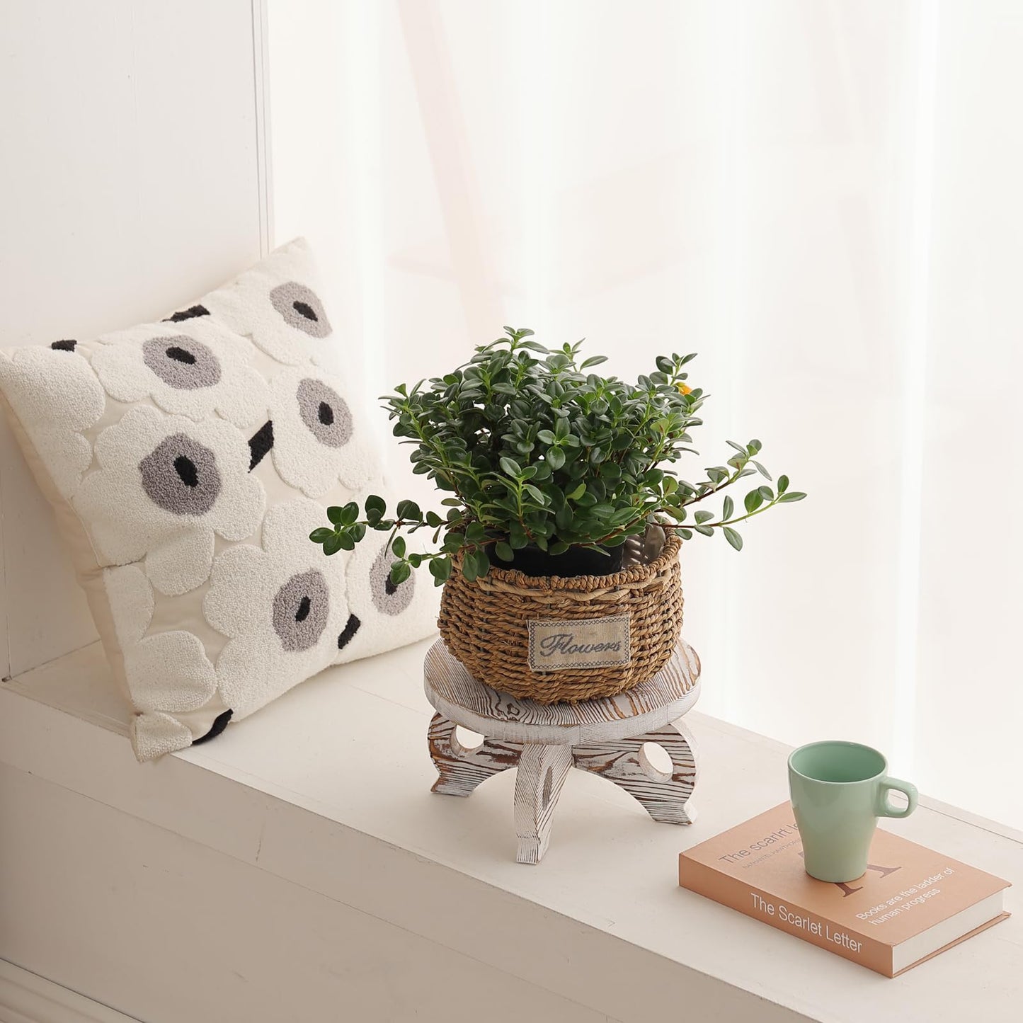 VZODESR White Wooden Plant Stands Indoor Riser Round Display Stands Farmhouse Display Stool Flower Holder Pedestal Board Pine