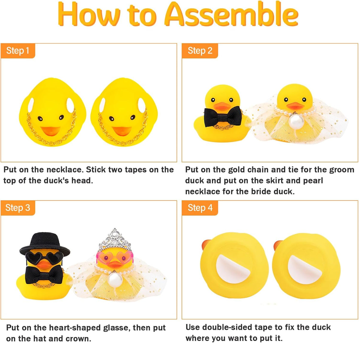 wonuu Pair Set of 2 Bride and Groom Rubber Ducks for Wedding Favors, Party Favors, Ceremony Gift Set, Marriage Souvenir, Marry Blessings, Aniversary Present, White Dress&High Top Hat