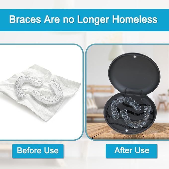 Retainer Case, Cute Slim Orthodontic aligner case Compatible with Invisalign, 2 sets mouth guard case with Removal Tool & Brush, black.