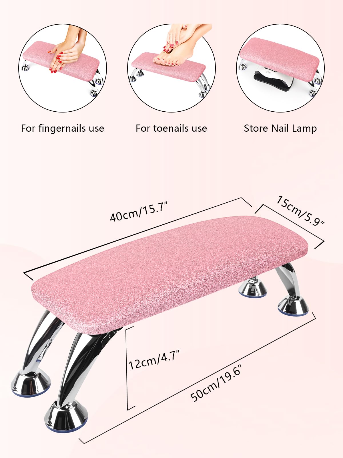 LIONVISON Arm Rest for Nails Tech: Microfiber Leather Hand Rest for Nails Cushion, Hand Rest Pillow for Nails Toenails, Detachable Nail Art Accessories Tool for Nails Tech (Glitter Pink)