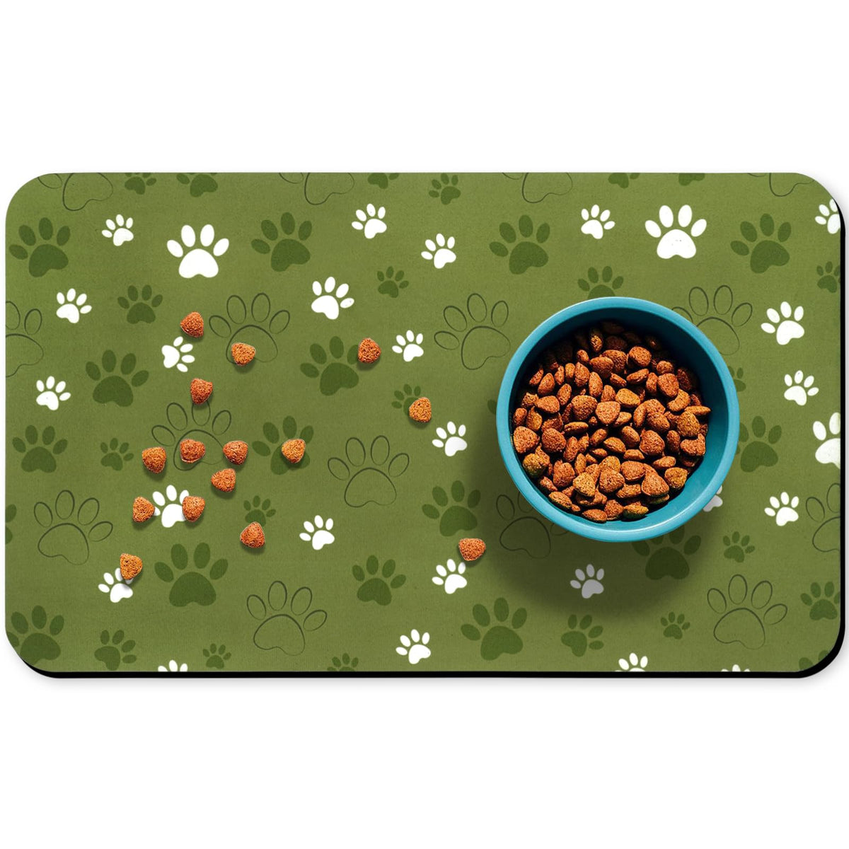 Dog Food Mat, Absorbent Water Bowl Mats Cat Pet Feeding Placemats Green 32 * 24 inch