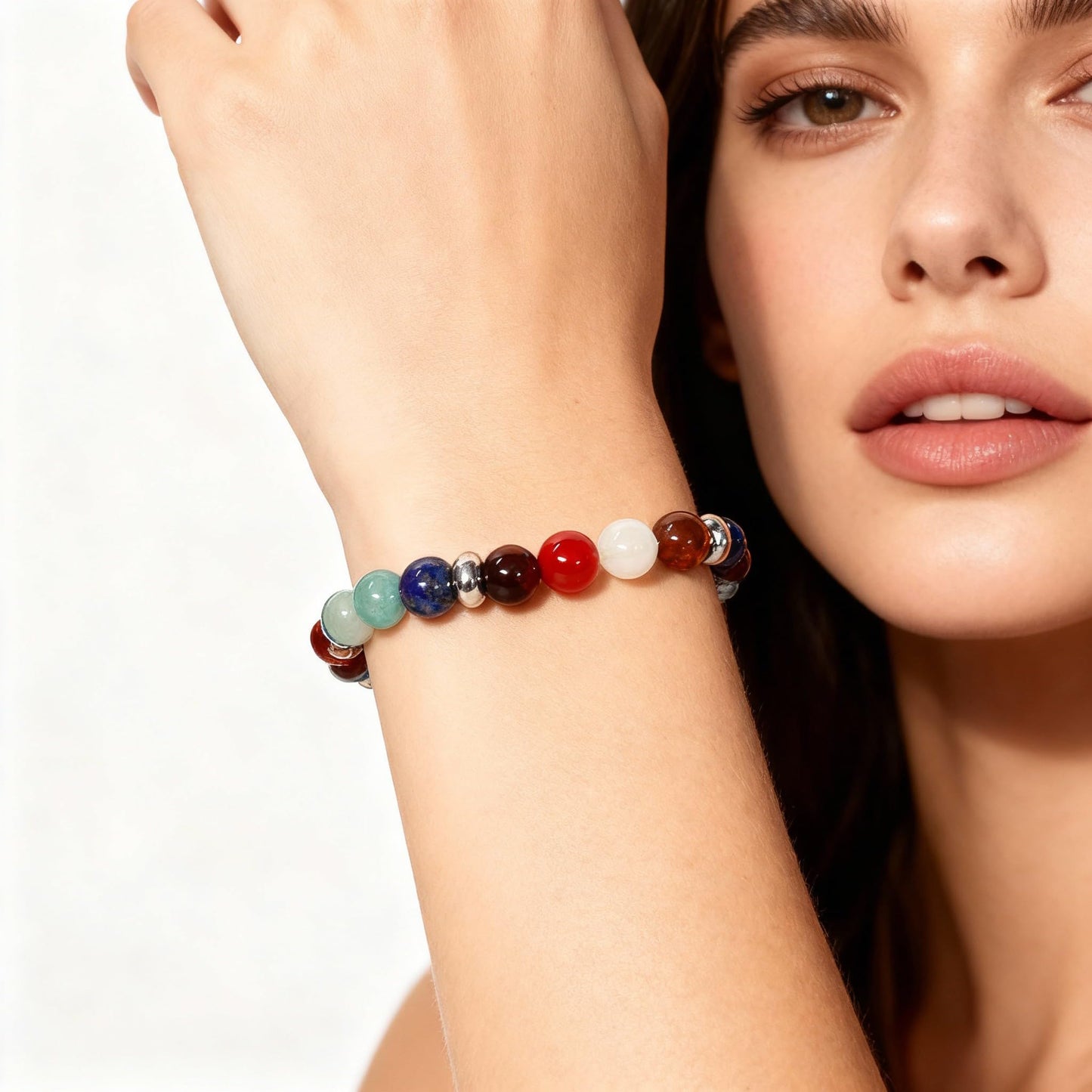 The Vida Handmade AAA+ Quality Crystal Stretch Elastic Bracelet - Nature Gemstone - Jewelry Gift - Holiday Gift - For Women & Men (Chakra)