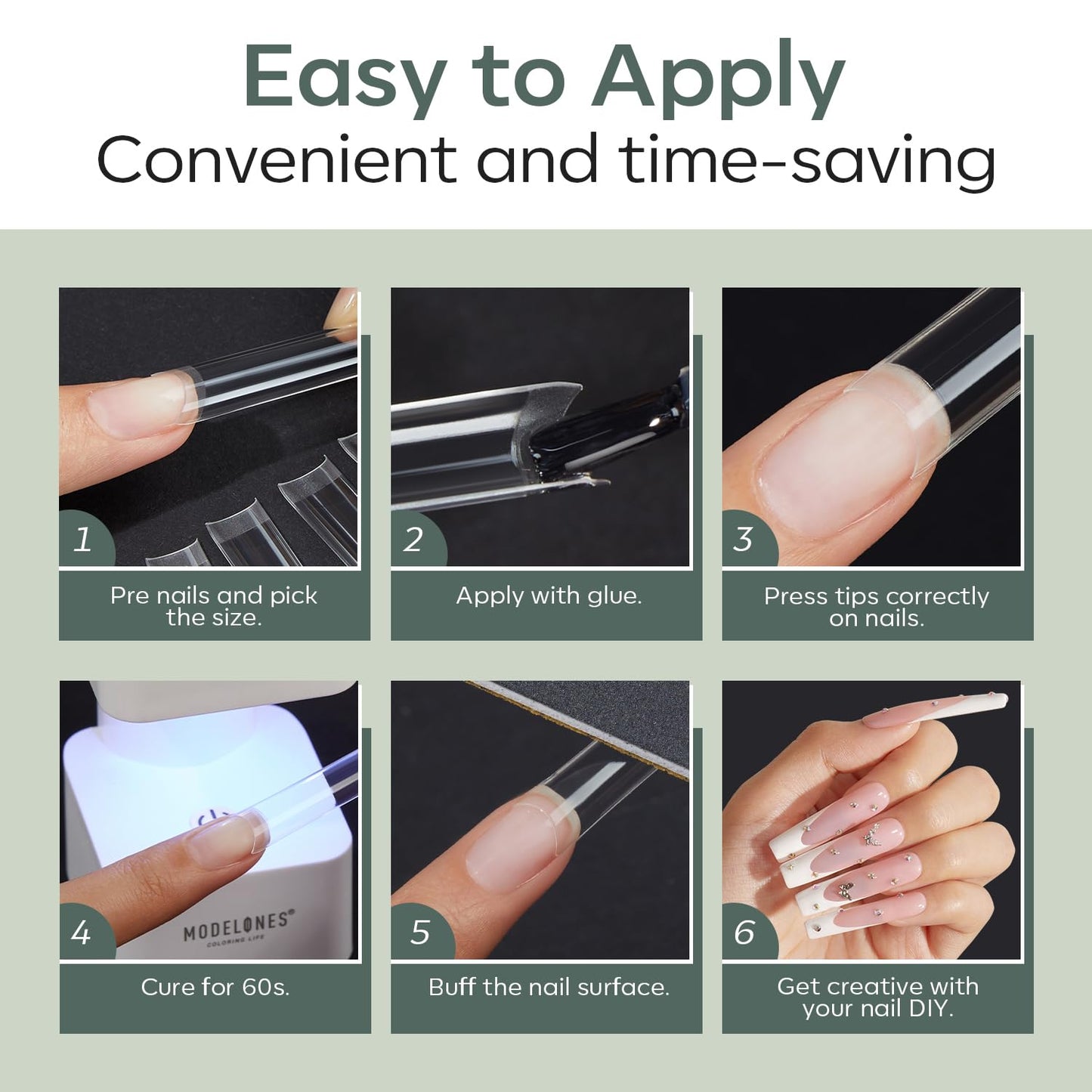Modelones XXL Square Half Cover Nail Tips, No C Curve 510Pcs Extra Long Extension Tips Pre-Etched Fake Press on Nails Tips Clear Natural Fit Acrylic Gel False Nails for Extension DIY Salon 15Sizes