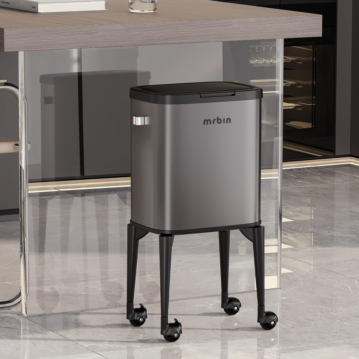 Metal Kitchen Trash Can with Wheel Legs