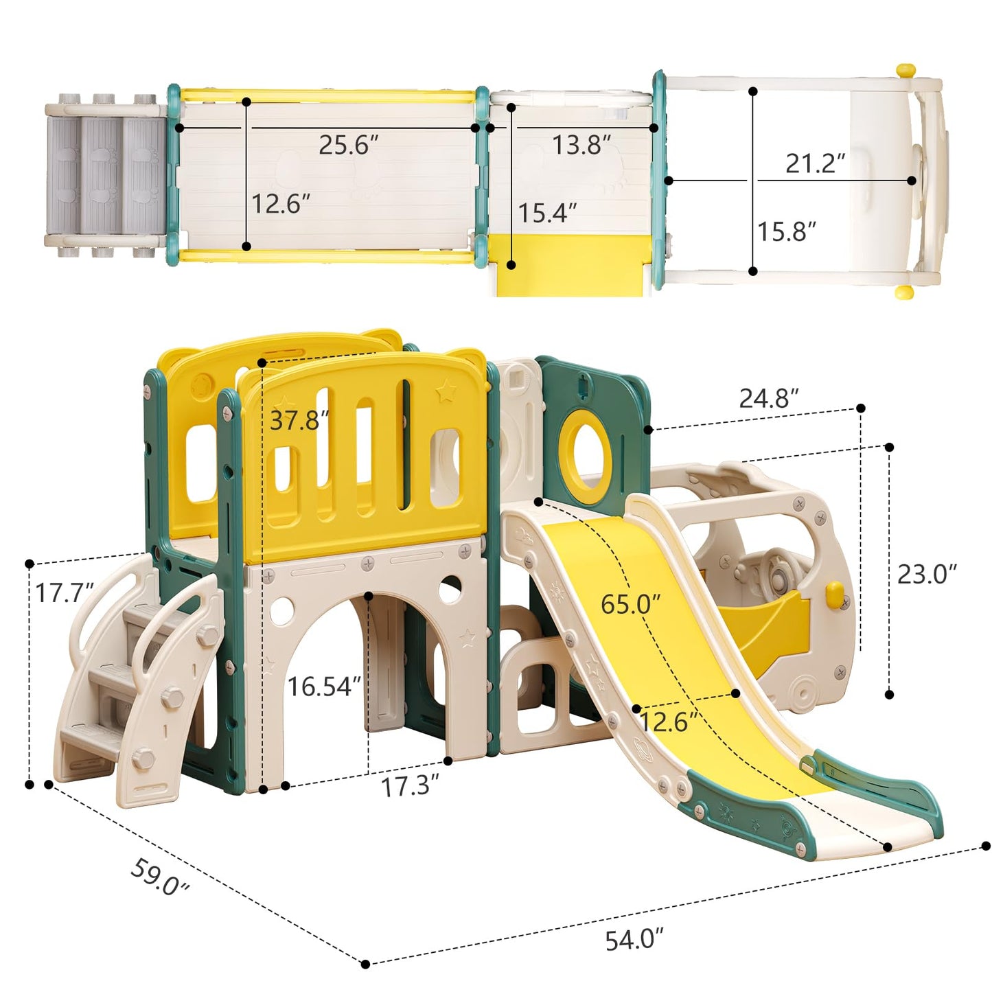 Toddler Slide Kids Slide Playset for Babies Bus Themed Toddler Playground with Climber Baskteball Hoop Indoor Playground Outdoor