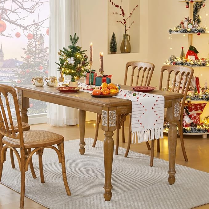 Wracra Christmas Table Runner, Natural Cotton Woven Macrame Table Runners 72 Inches Long for Christmas Decorations,Modern Farmhouse Woven Home Decor, 14x72 Inch, Red