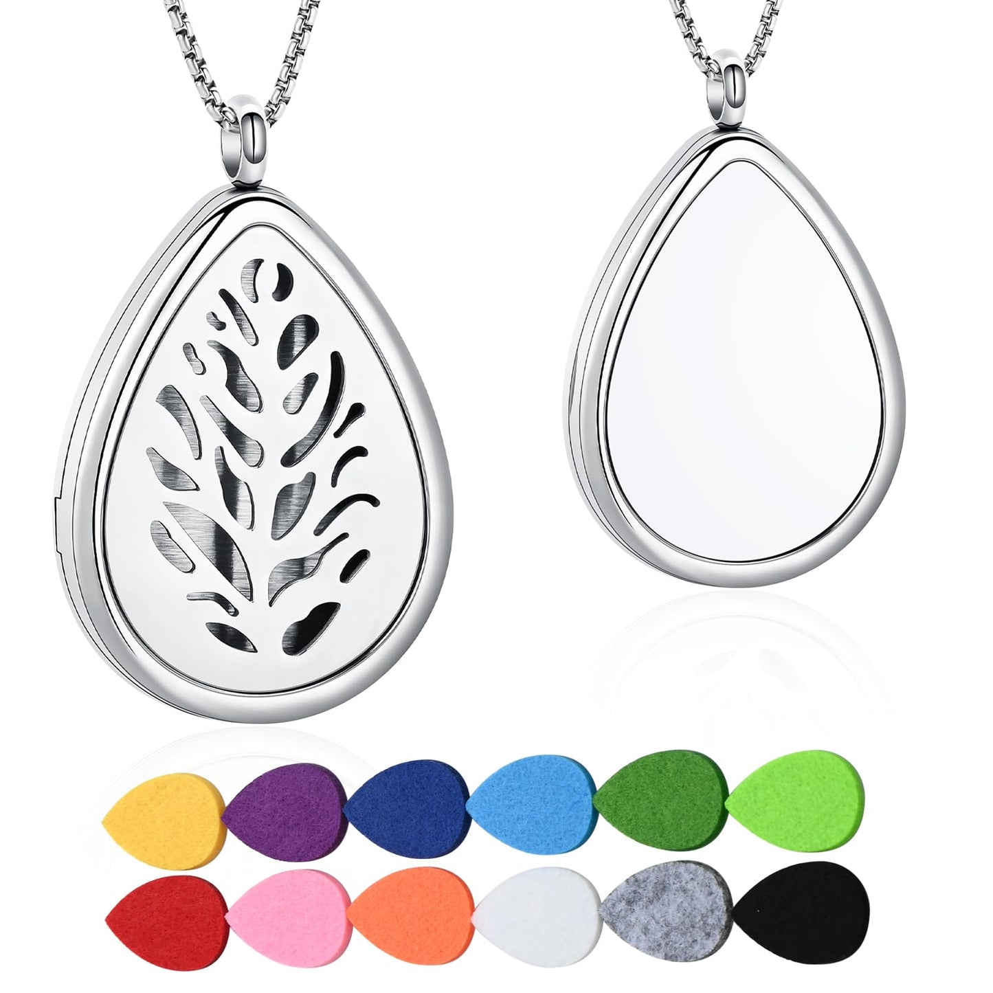mingkejw Teardrop Essential Oil Diffuser Necklace Aromatherapy Pendant Locket Jewelry Stainless Steel Perfume Necklace| 22’’ Adjustable Chain| 12 Refill Pads| Gift Box