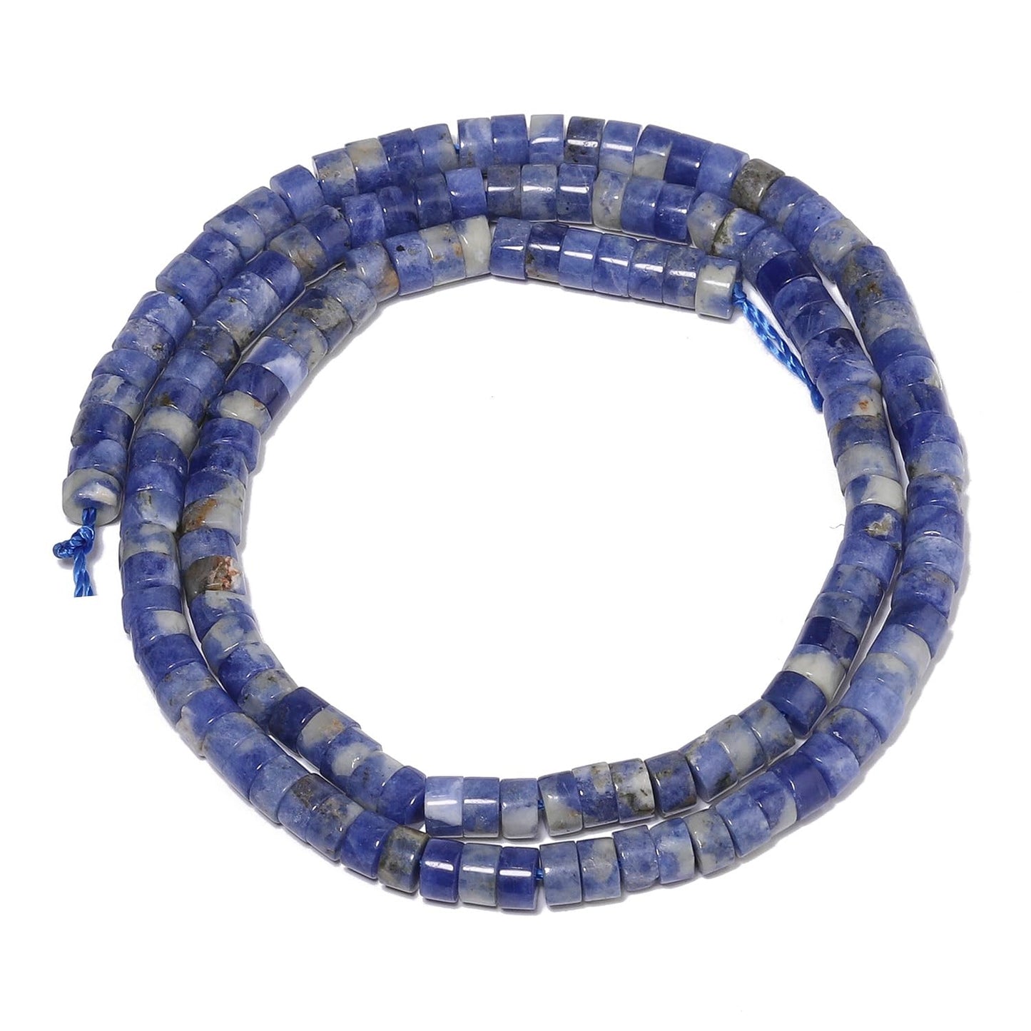 NITOPUPU 150Pcs 4×2mm Natural Blue Sodalite Spacer Stone Beads for Jewelry Making Supplies, Loose Semi Flat Round Gemstone Tube Beads for Bracelets DIY Crafts
