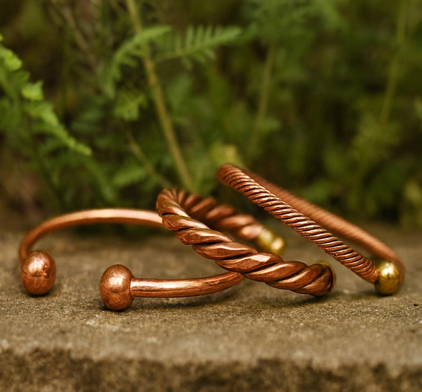 Touchstone copper bracelets | gift for men women |adjustable 100% pure solid real magnetic jewelry | handmade bracelet set combo | rope braided tibetan bangles. Set of 3 different designs