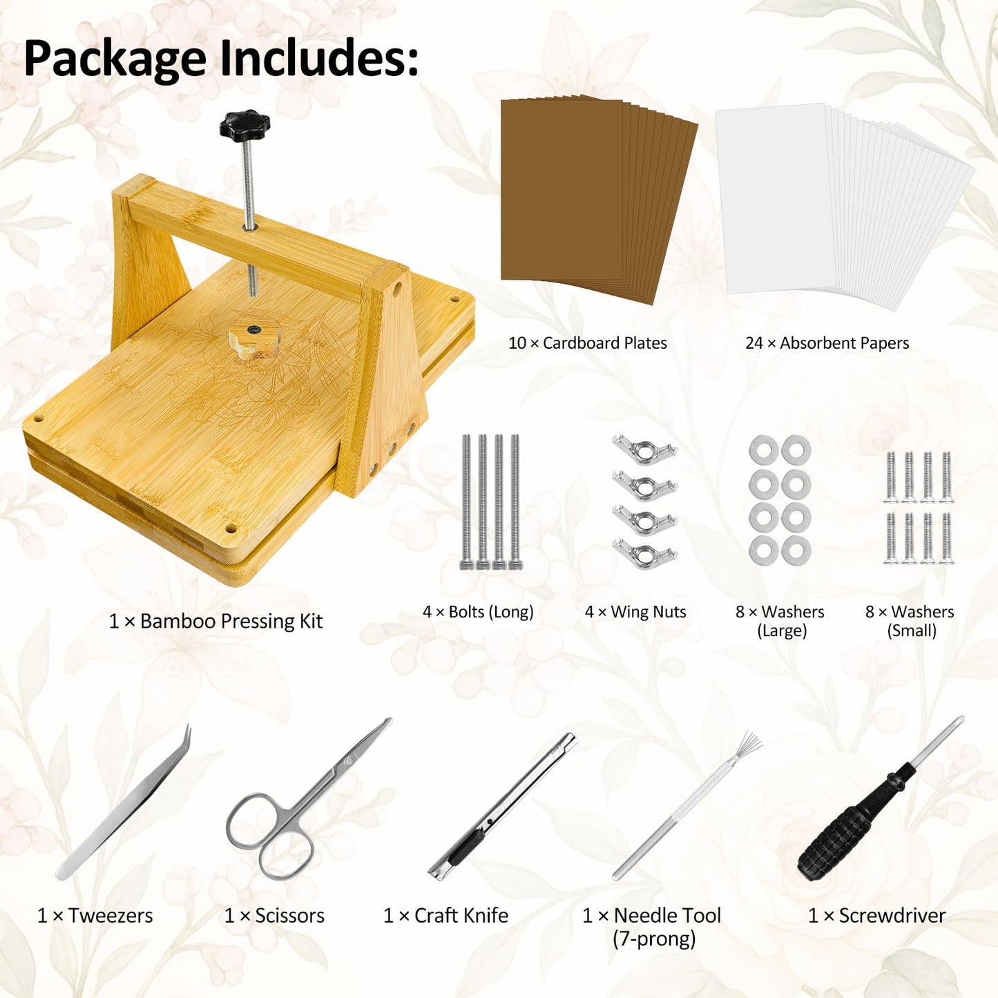 MeRGBWLife Large Bamboo Flower Press Kit β 6 Layers, 11"x7" Even Pressure Plant Press for Adults, DIY Flower & Leaf Preservation for Arts, Crafts, and Dried Plant Projects