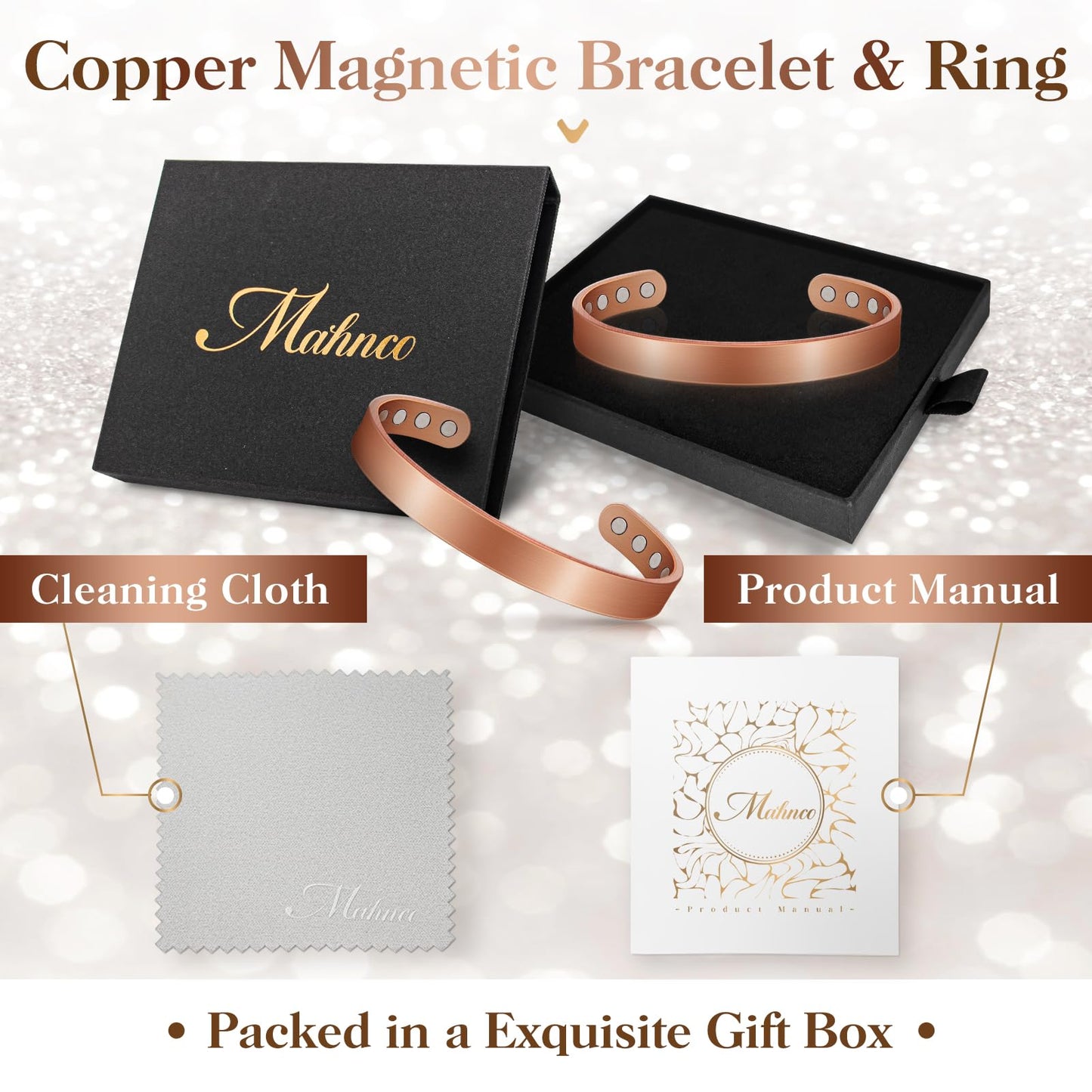 Copper Bracelets for Women & Men: Magnetic Bracelets with 8 Magnets, 3500 Gauss, 100% Pure Copper