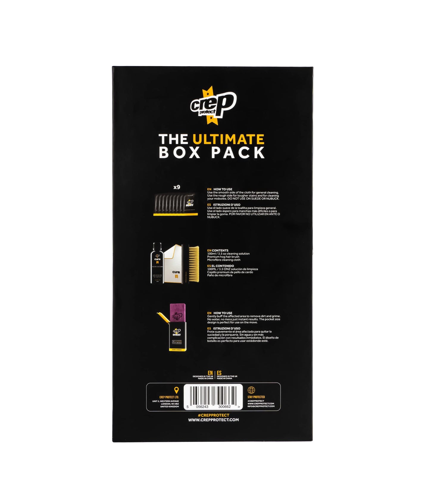 Crep Protect Shoe Care Pack - COMPACT Premium Sneaker Cleaning Kit with 9 x Sneaker Wipes, 1 x Suede & Nubuck Eraser, 3.38 Oz Cleaning Solution, Microfibre Cloth & Brush