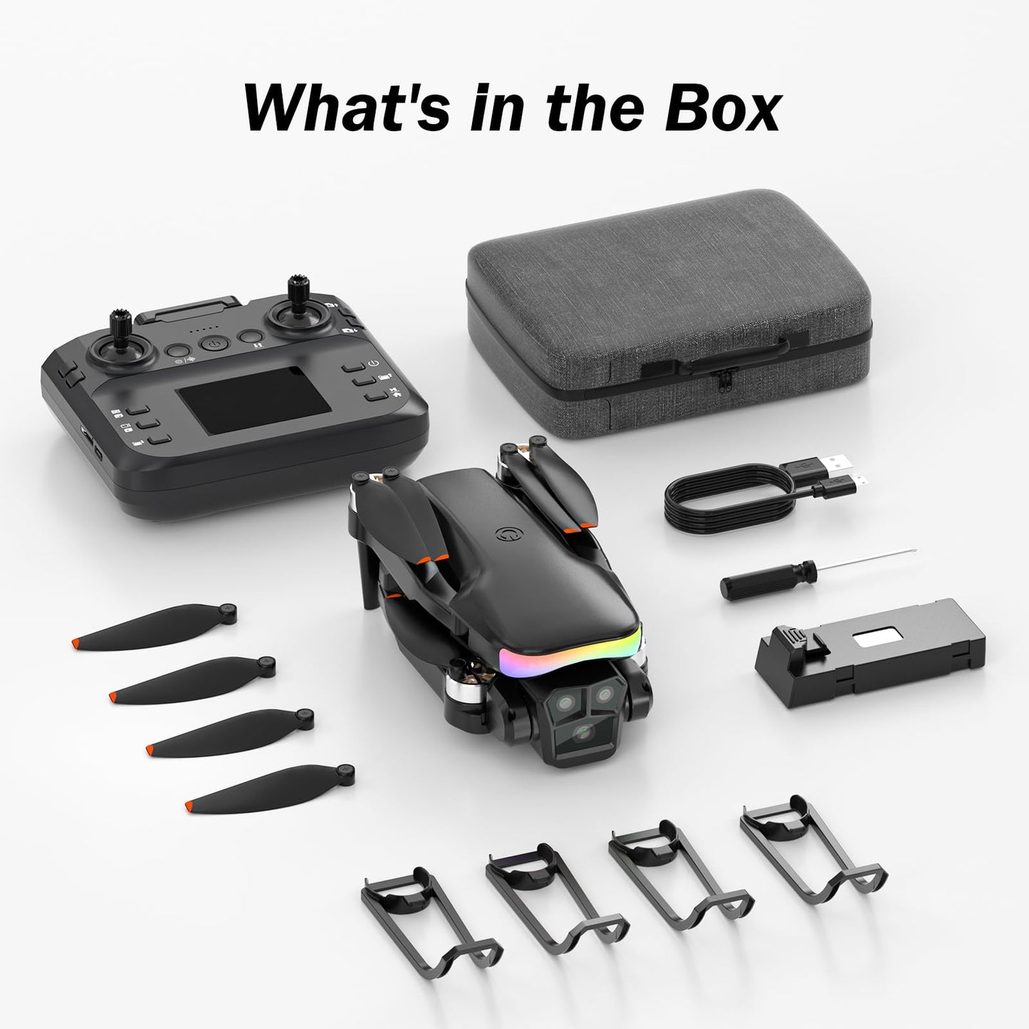 F417PRO Drone with Camera 1080P for Adults Kids, Mini Drone with Screen, Adult Drone, Dual 90° Lens, LED Lights, Optical Flow, Modular Battery, Beginner Drone, One Key Start, Headless, 3D Flip, Case