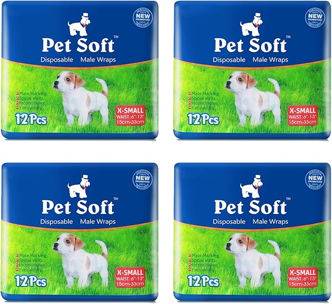 Pet Soft Disposable Male Dog Wraps - Dog Diapers for Male Dogs, Puppy Diapers 72pcs Small