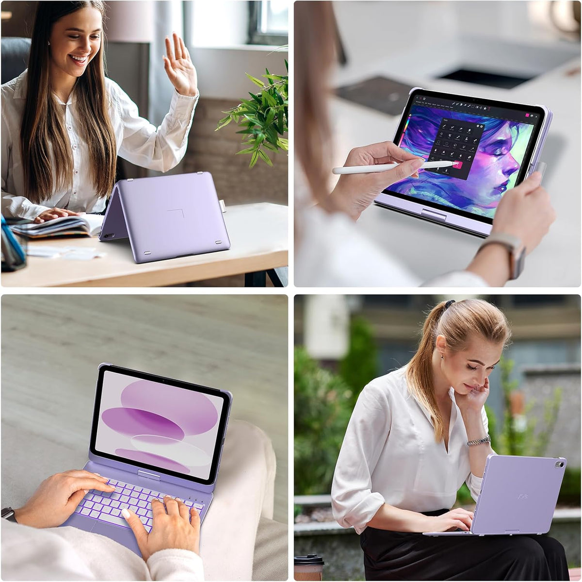typecase Touch iPad 10th Generation Case with Keyboard (10.9", 2022) and iPad A16 (11th Gen, 2025) – 360° Rotatable, 11-Color Backlit, Multi-Touch Trackpad, Thin & Light (Light Purple)
