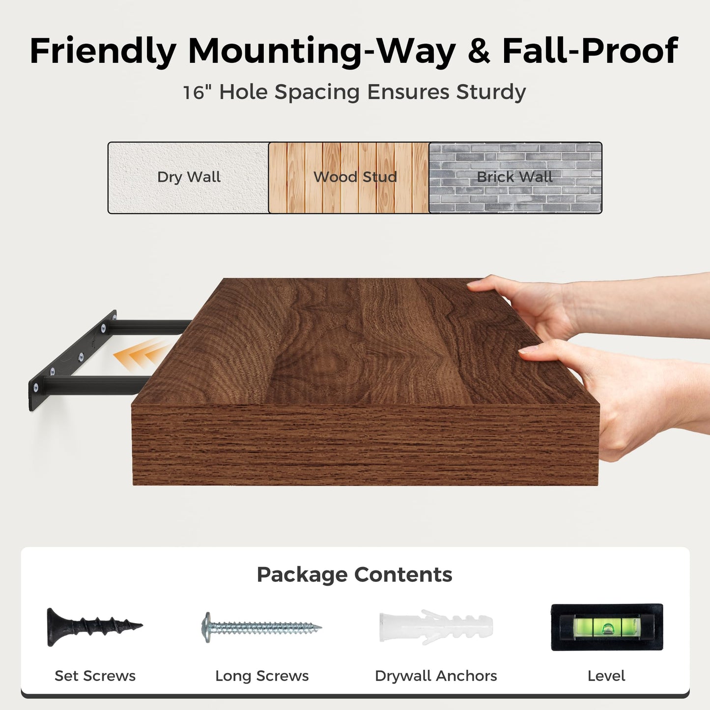 Fun Memories 30 Inch Floating Shelves, 12 Inch Deep Floating Shelf for Wall, Rustic Deep Shelves for Books, Bathroom, Living Room, Kitchen, 30 x 12 x 2 Wood Floating Shelves, Walnut Color, Set of 2