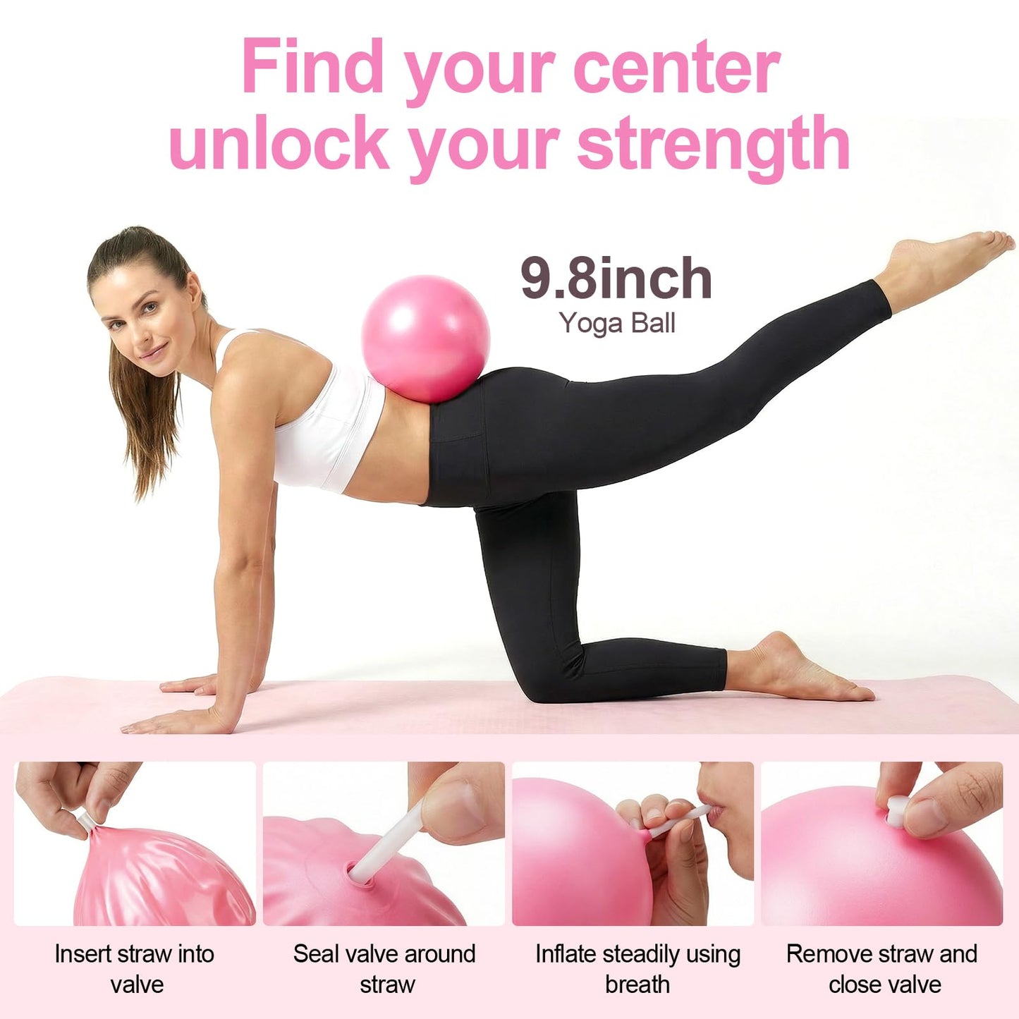 ElaraFit Home Pilates Ring and Ball Set for Women with 5 Resistance Bands 13 inch Magic Circle Workout Starter Kit for Beginners Full Body Toning 15 Min Daily Routine,Gradient Pink