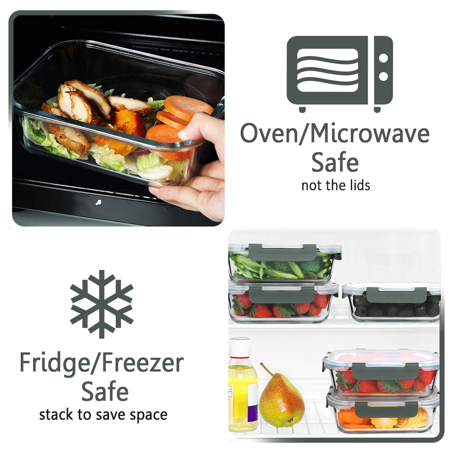 M MCIRCO [5-Packs, 36 Oz Glass Meal Prep Containers with Snap Locking Lids Glass Food Containers,Airtight Lunch Container,Microwave, Oven, Freezer and Dishwasher (4.5 Cup)