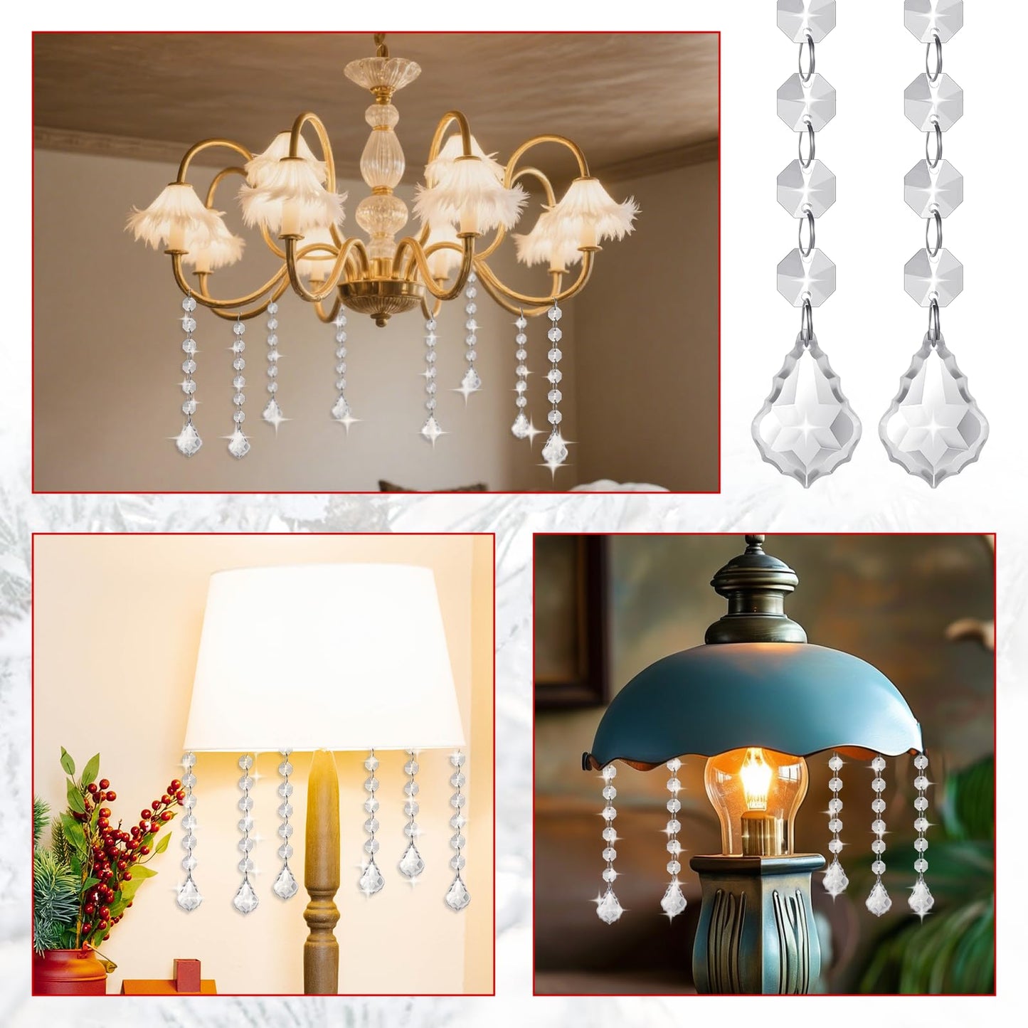 100 Pcs Clear Acrylic Crystal Ornament Beads Hanging Glass Crystals Clear Acrylic Prisms Pendant Ornaments for Centerpieces, Chandelier, Wedding Decor