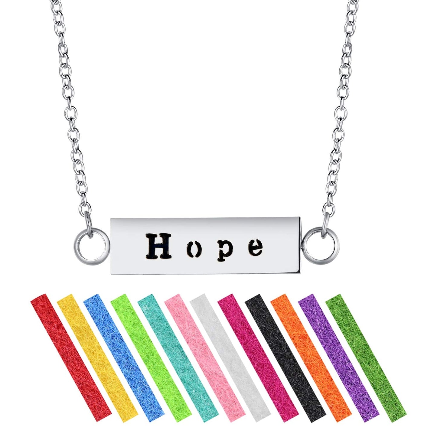 Wild Essentials "Hope" Essential Oil Diffuser Bar Necklace Gift Set - Includes Aromatherapy Pendant, 24" Stainless Steel Chain, 12 Color Refill Pads