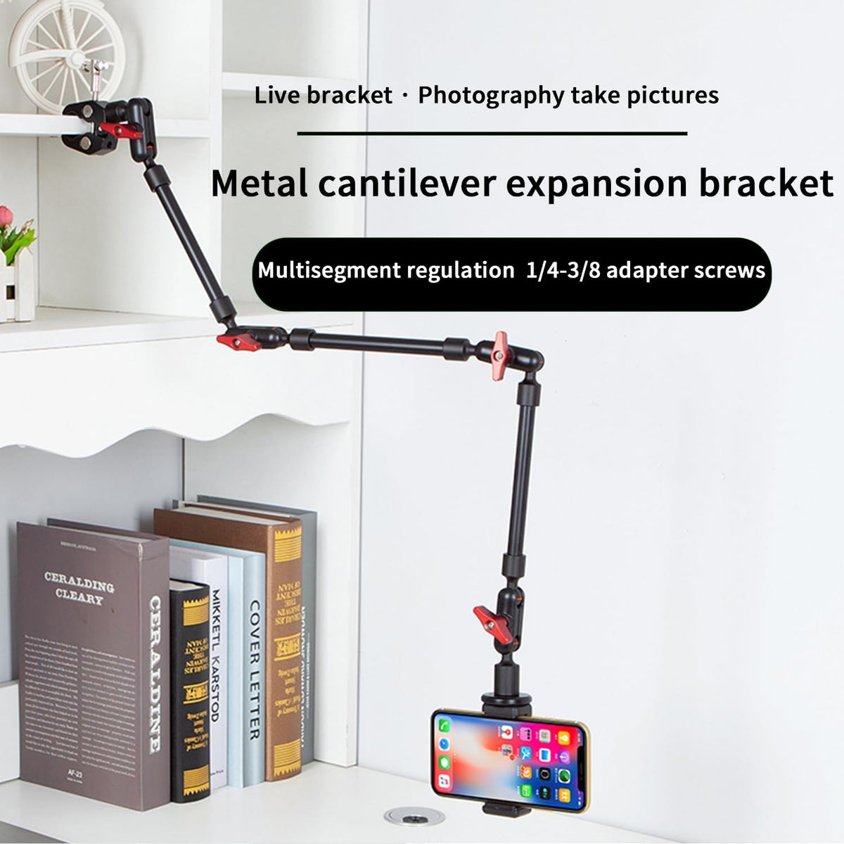 Adjustable Articulating Magic Arm with Clamp and Phone Holder Clip for Desk Mount, Desk Stand, Cell Phone Tripod