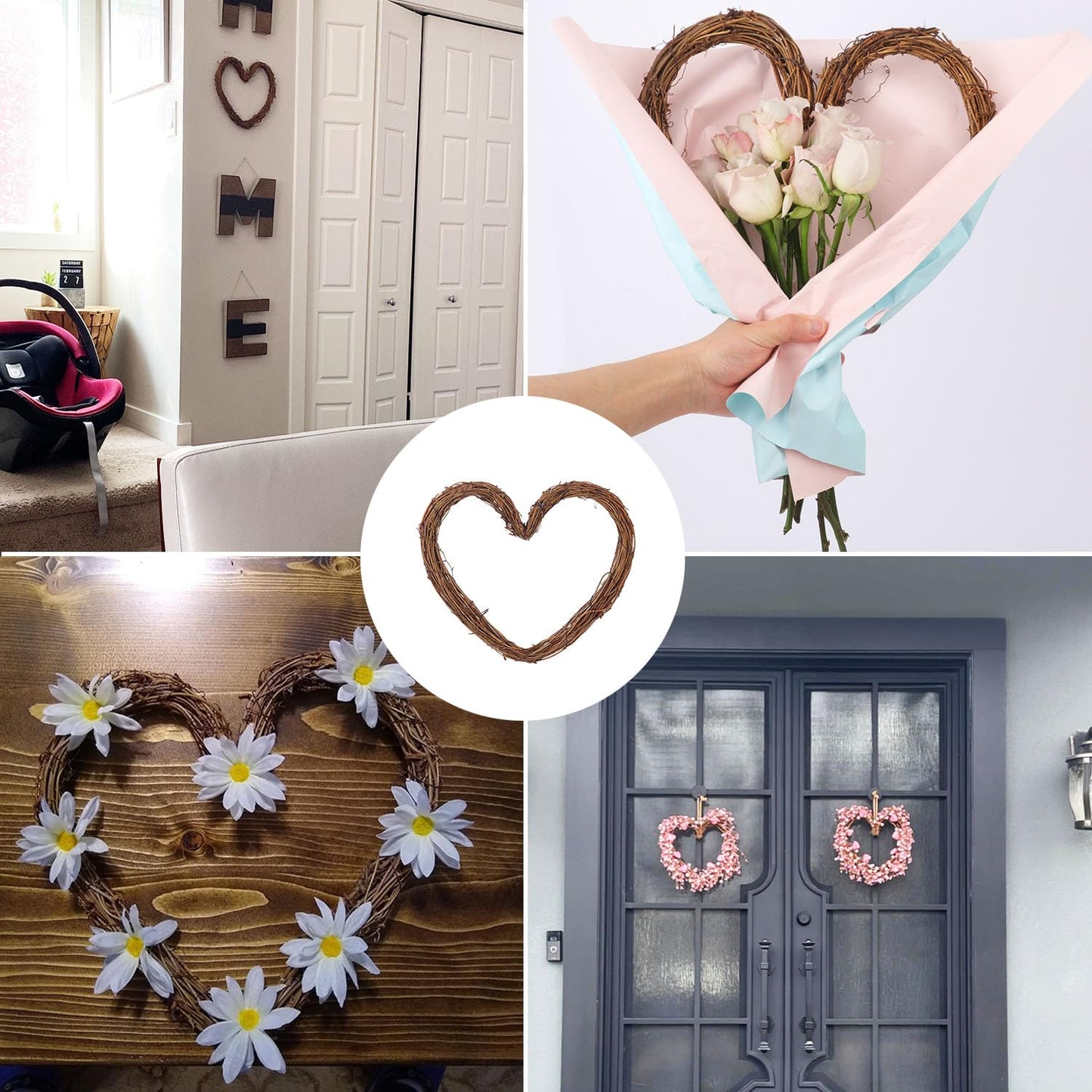KUKLIPJIM 8 Pcs 8 Inch Heart Shaped Natural Grapevine Wreath Set, Hand-Woven Vine Branch Wreaths for DIY Crafts, Christmas Decorations, Home & Event Styling