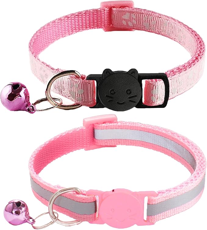 2 Pack Breakaway Cat Collars with Bells, Reflective Design and Claw Print Design, Safety Buckle Kitten Collars Adjustable from 7.5 to 12.5 Inches (Red)