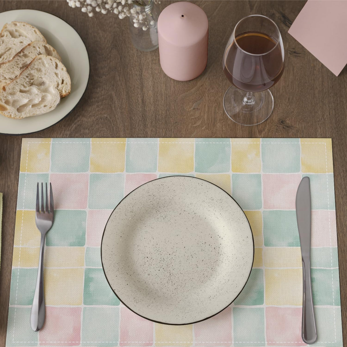 Watercolor Placemats Set of 4, Colorful Table Mat for Home Kitchen, Restaurants, Outdoor Linen Washable Place Mats 12x18 inch Party Event Dining Decoration-12