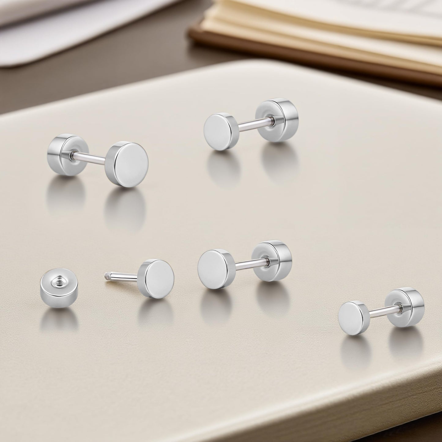 limerencia G23 Hypoallergenic Titanium Screw on Back Flat Back Dot Stud Earrings, 3mm/4mm/5mm Simple Classic Cartilage Non-Nickel Stud Earrings for Women Men(3mm,Silver)