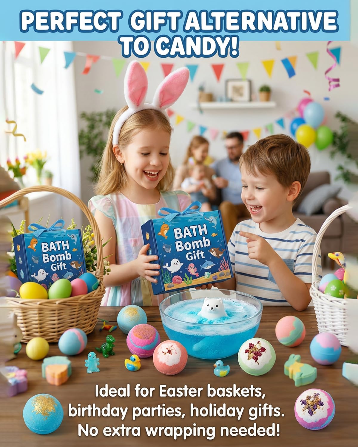 Bath Bombs Gift for Kids Easter Gifts with Mega Bubbles & Surprise Inside Bubble Egg Organic Essentials Shower Relaxing Products Kit Mini for Girls Boys Fun Baths Toys Kid Time (1set)