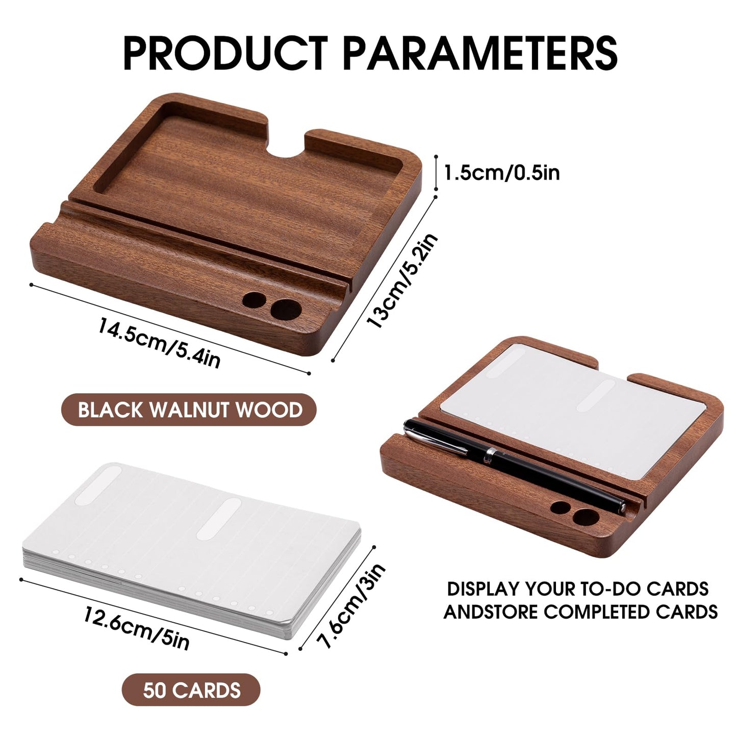 Daily To Do List Planner, Daily ToDo Checklist Cards and black Walnut Stand,50 Checklist Cards-Perfect NotePads for Work Desk or School,Productivity System Planners Notebook for Office Accessories