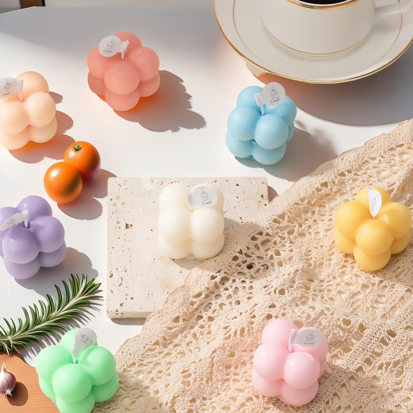 6-in-1 Mini Soy Wax Candles Gift Set – Eco-Friendly Aromatherapy, Lavender/Peach/Sea Salt Scents, Bubble Shaped Decorative Candlestick,Premium Scented Candles for Relaxation/Meditation for Home