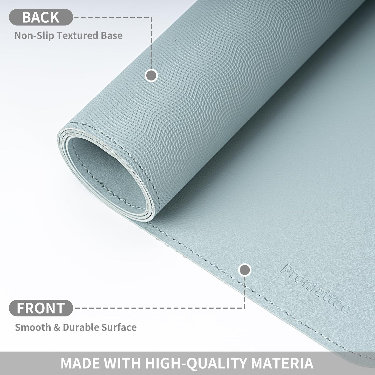PROMATTOO Oversized Non-Slip Desk Pad Protector with Premium Gift Box – Vegan Leather Waterproof Laptop Mat for Keyboard & Mouse, Grips Desk Firmly – Large Office Pad– Morning Fog Blue