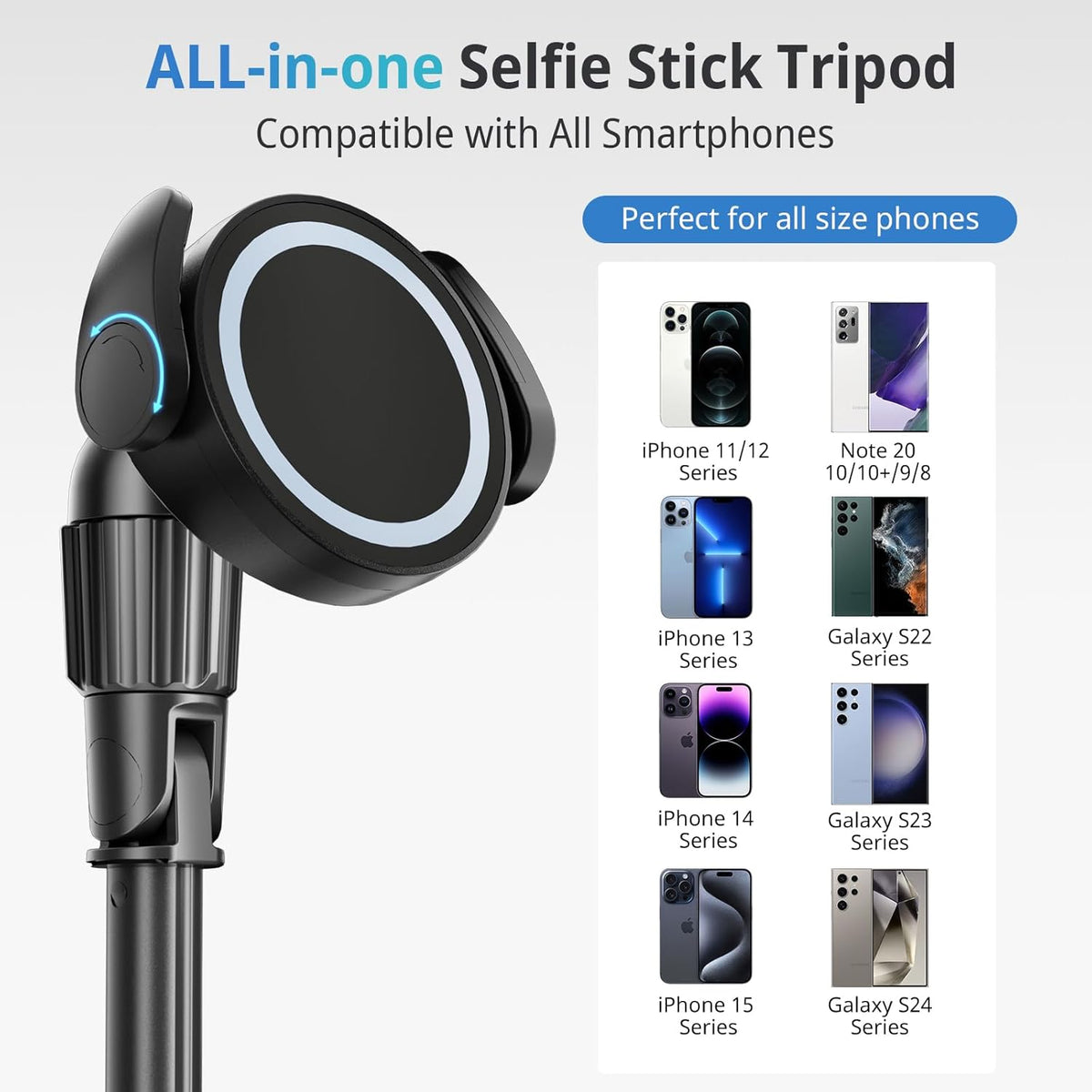 UBeesize 62'' Magnetic Selfie Stick Tripod with Wireless Remote, Extendable Phone Stand, Compatible with MagSafe for iPhone 15 14 13 12 and Android Phones