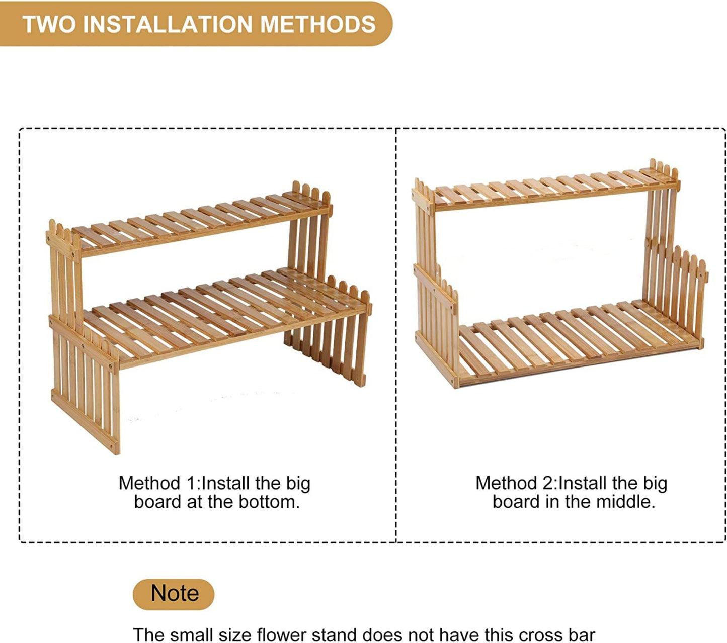 GURECOD 14.6"/18.5" 2 Tiers Bamboo Plant Stand Shelf,Desk Flower Pot Holder,Adjustable Desktop Shelf Display Organizer Ladder Rack for Office Decorate Storage Rack,Kitchen Rack (14.6" Length)