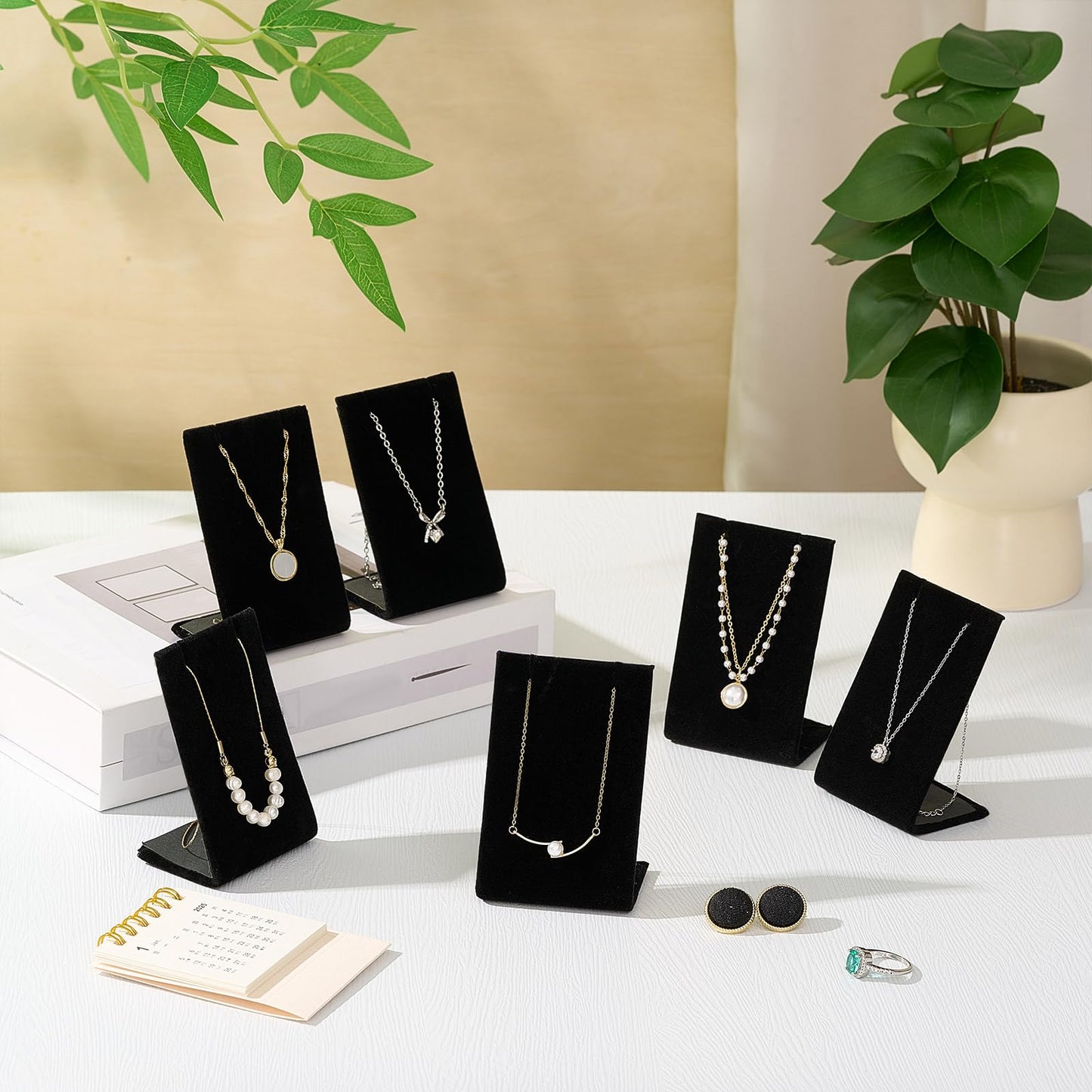 RattanView 24 Pcs Earring Display Stand Necklace Pendant Jewelry Stand Showcase Organizer Display Holder for Earring Pendant Accessory Rack(Black,Straight Style,Velvet)